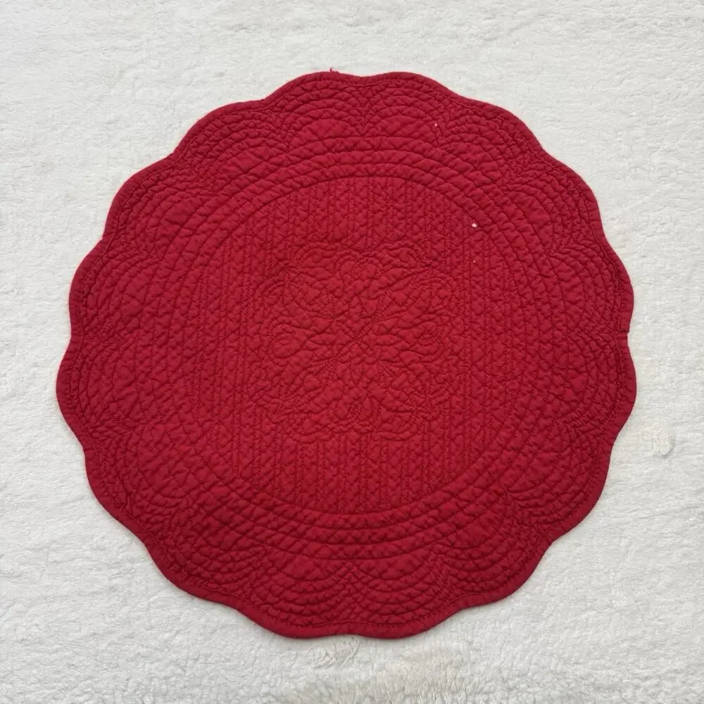 Vintage Set of 3 Round Quilted Red Placemats 14 inch Dining Table Decor